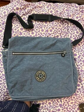 Kipling Madhouse Expandable Slate Blue Messenger Bag with Black Strap